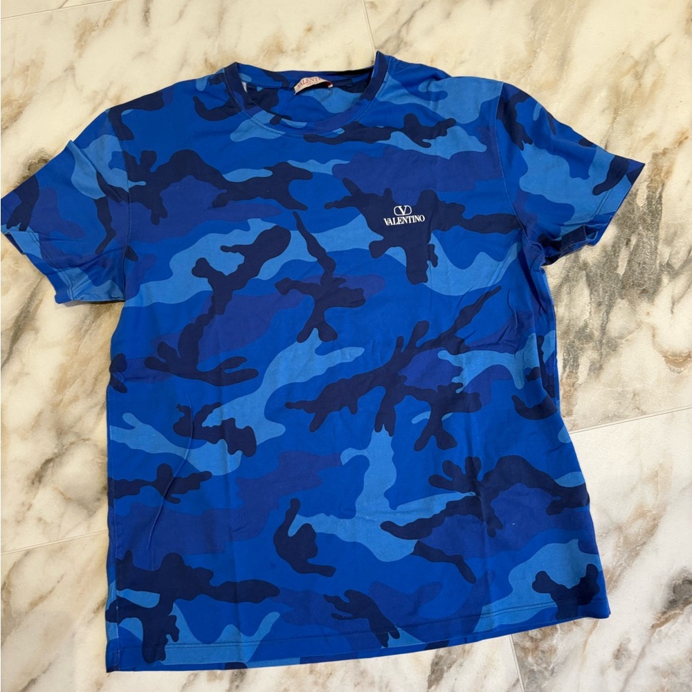 Valentino Blue Camouflage Cotton Logo T-Shirt | Made in Italy | Size L 💙 - Picture 8 of 13